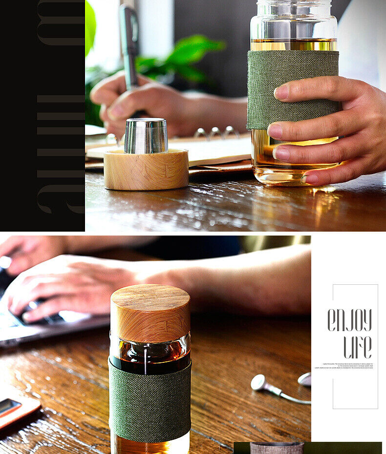 Portable Glass Tea Water Bottle Stainless Steel Filter Bottle Tumbler Drinkware