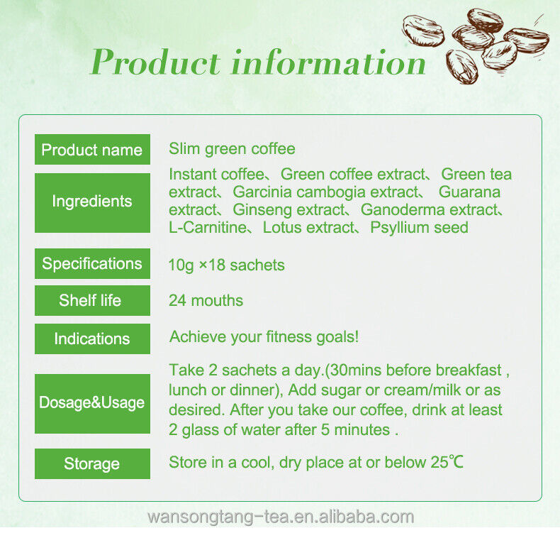 Slim Diet Coffee Natural Slimming Weight Loss Instant Coffee Powder 10g*18 bags