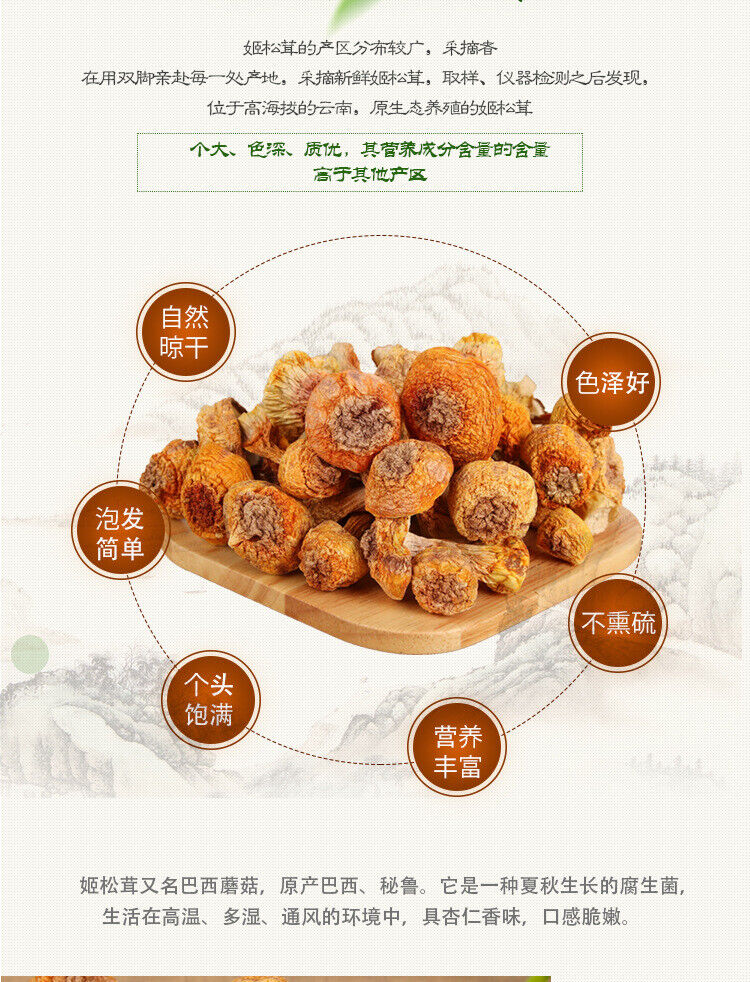 HelloYoung Cooking Soup Chinese Dried Goods Top Grade Brazil Mushroom JiSongRong 100g