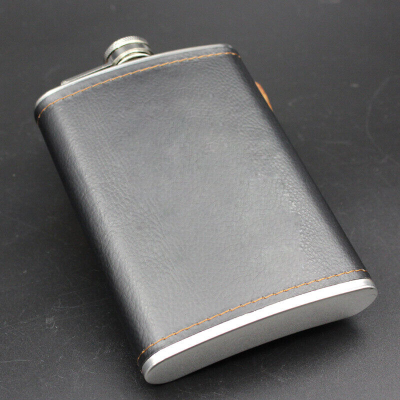 9oz Stainless Steel Hip Flask Leather Whiskey Wine Bottle Alcohol Pocket Flagon