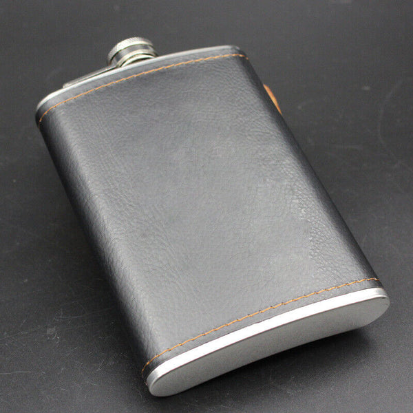 9oz Stainless Steel Hip Flask Leather Whiskey Wine Bottle Alcohol Pocket Flagon