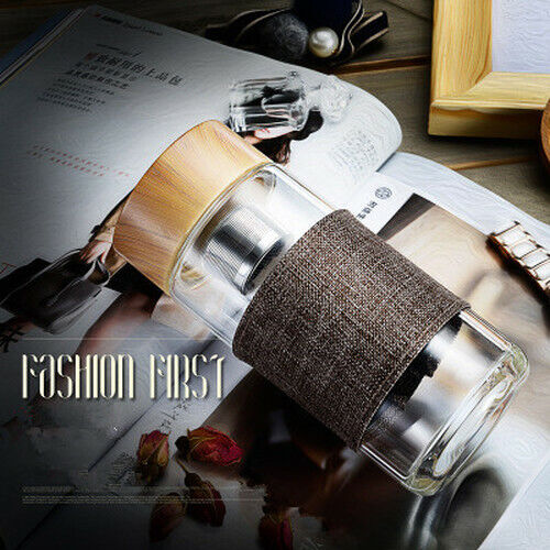 Portable Glass Tea Water Bottle Stainless Steel Filter Bottle Tumbler Drinkware