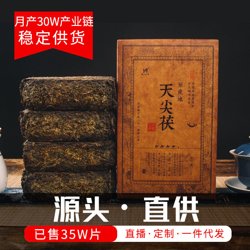 Raw Material Old Tea Brick Anhua Black Tea1000g Golden Flower Handmade Porch Tea Main image