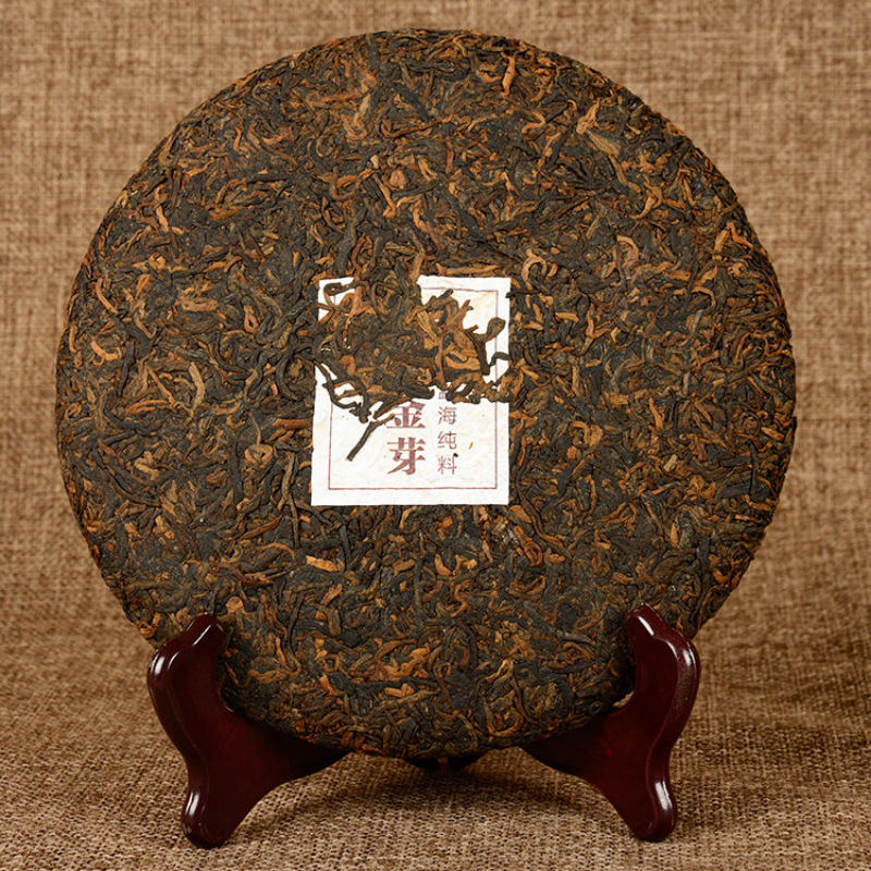 HelloYoung 357g Aged Puerh Ripe Tea Menghai Golden Bud Yunnan Seven Seed Cake Tea