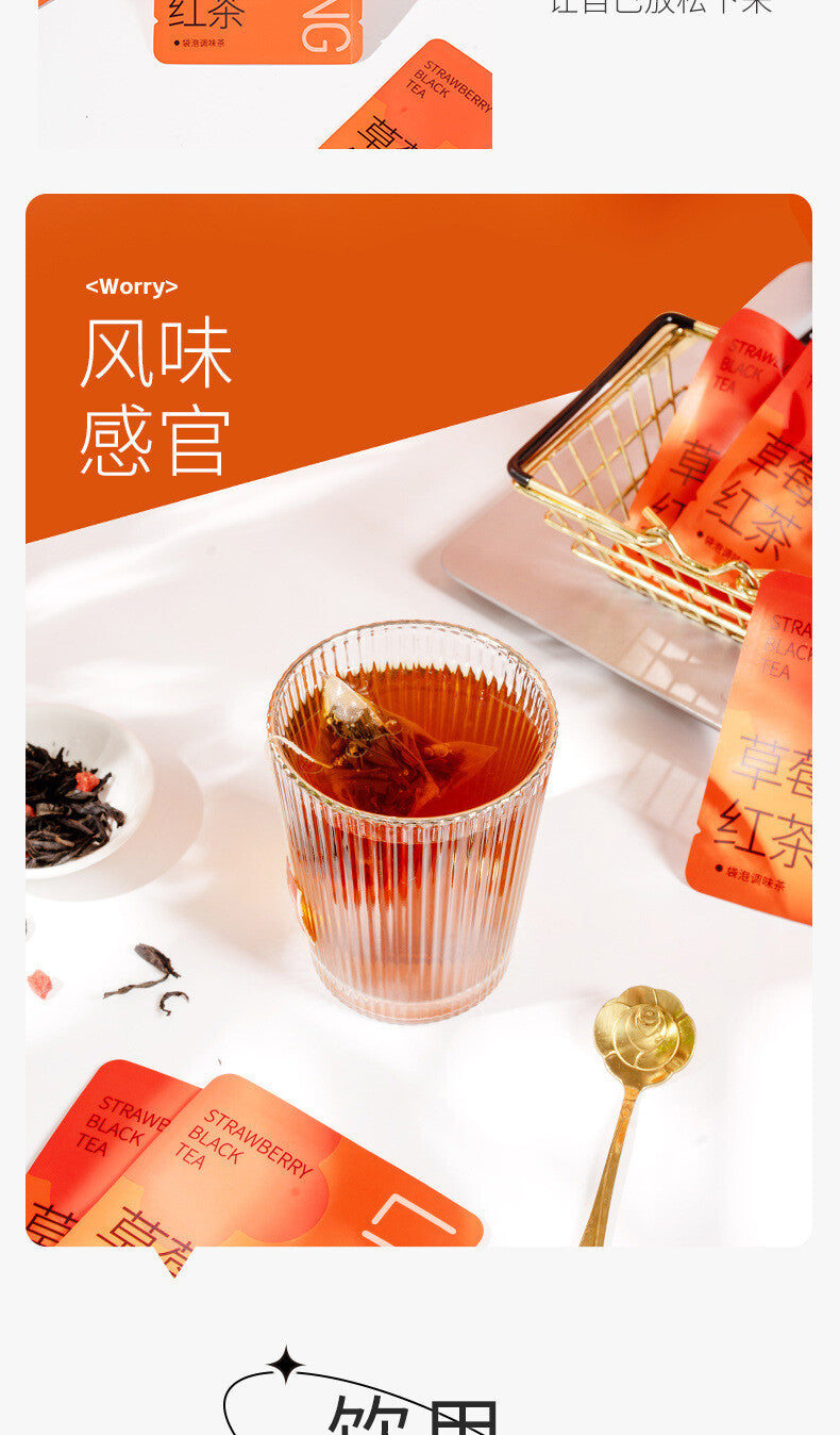 Strawberry Black Tea Triangle Tea Bags Ceylon Loose Leaf Cold Brew Tea