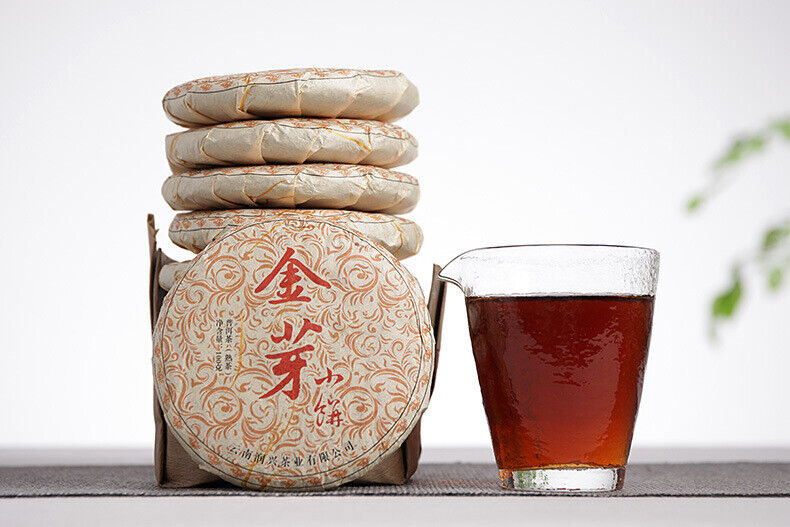 HelloYoung 100g Yunnan Raw Material Puerh Cake Tea Golden Bud Small Cake Palace Ripe Tea