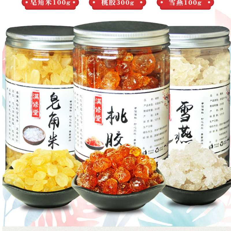 500g/1.1LB 天然雪莲子桃花泪 拉丝雪燕胶养颜三胶羹 taojiao xueyan zaojiaomi health herbal tea