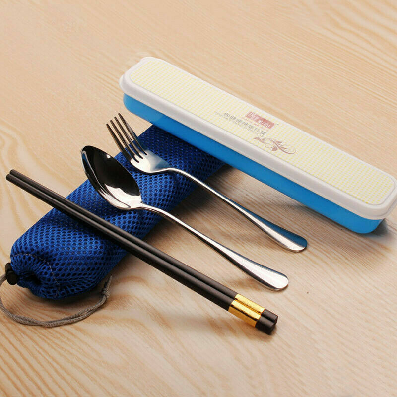 3Pcs Outdoor Portable Stainless Steel Spoon Fork Lunch Dinnerware Tableware Case