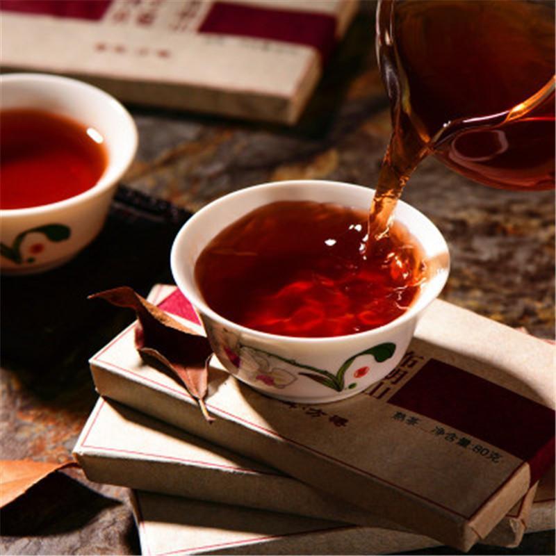 HelloYoung 80gYunnan Bulang Mountain Gold Bud Puerh Tea Aromatic Palace Ripe Puer Tea Brick