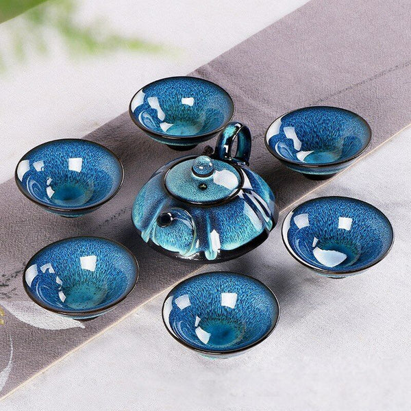Porcelain Set 6 Cups 1 Tea Pot Starry Sky Tea Set Jingdezhen  Kung Fu Tea Cup