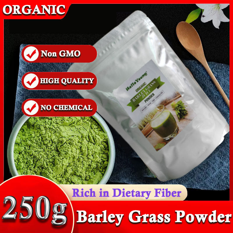 HelloYoung Barley Grass Powder 100% Pure & Organic Organic Barley Grass Powder Pure Organic Barley for Women and Men 250g burning fat, purifying liver, lowering cholesterol, beautiful skin, healthy slimming drink