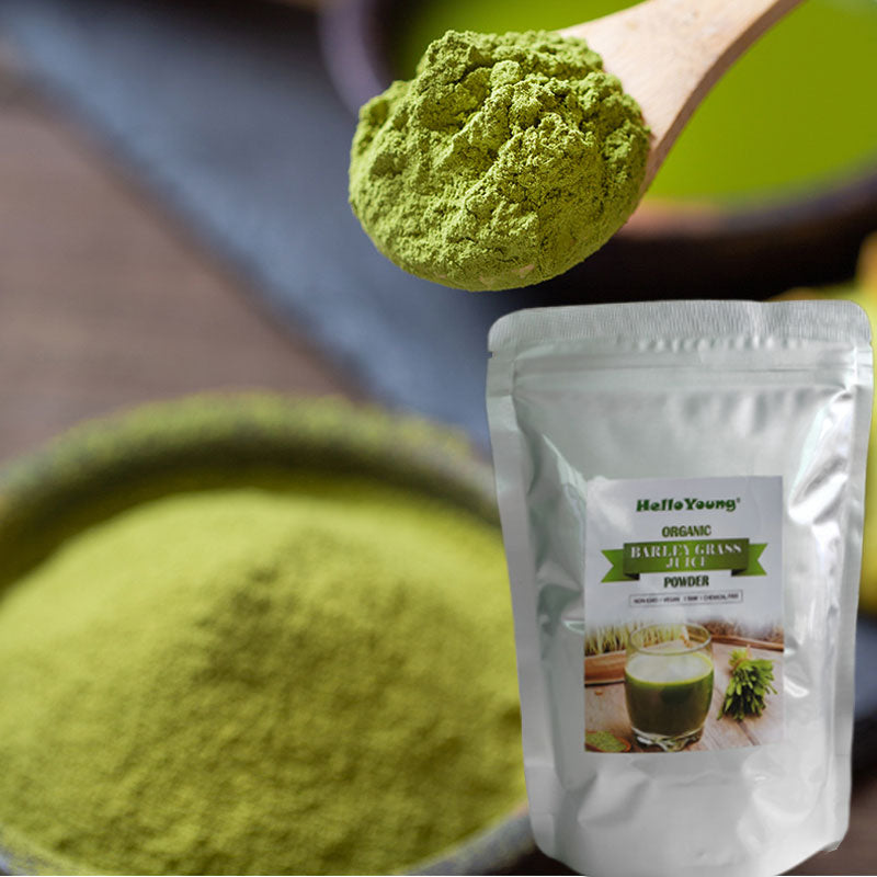 HelloYoung Barley Grass Powder Non-GMO, Vegan, and Non-Irradiated - Rich In Antioxidants, Protein, Fiber, Minerals, Chlorophyll, Amino Acids and Protein - 250 Grams