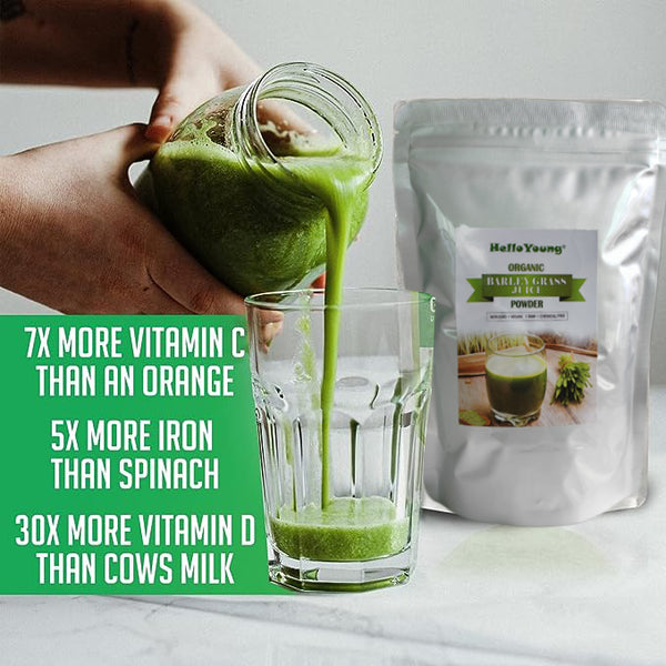 HelloYoung Organic Barley Grass Powder original 250g barley grass official store barley grass powder willy ong for Immunity Support and Whole Food Supplement, Rich in Fibers, Vitamins, Minerals
