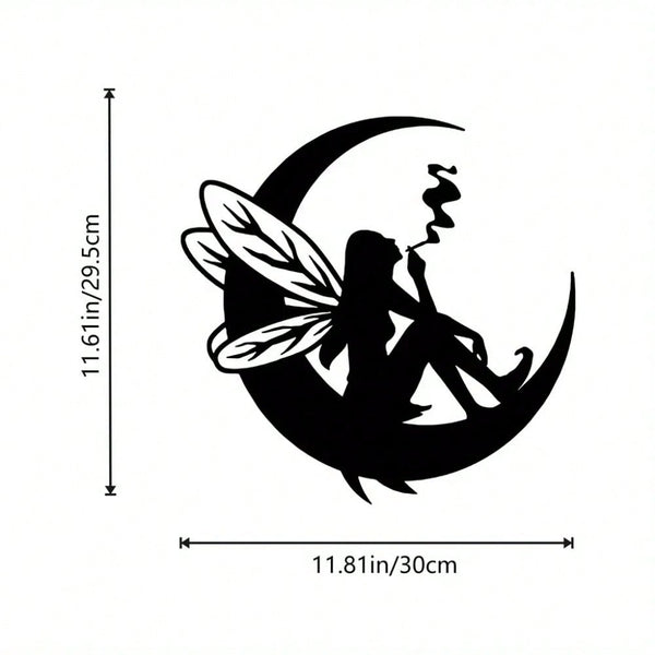1 piece, wrought iron moon wall decoration, hollow engraved black metal fairy and moon wall decoration, suitable for indoor and outdoor home living room bedroom decoration, decorative gifts
