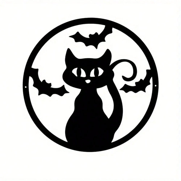 1 piece metal Halloween bat cat wall decoration black round spider web witch pumpkin house plate wall painting Halloween Day of the Dead house party decoration