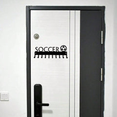 1pc Soccer Ball With Medal Shaped Metal Wall Hook, Black Wall Mounted Coat Hook, Keychain, Towel Rack Wall Art Home Decor