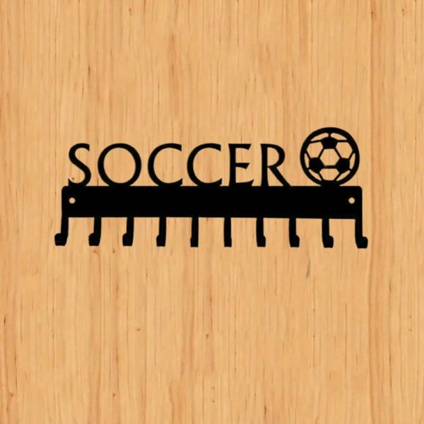 1pc Soccer Ball With Medal Shaped Metal Wall Hook, Black Wall Mounted Coat Hook, Keychain, Towel Rack Wall Art Home Decor