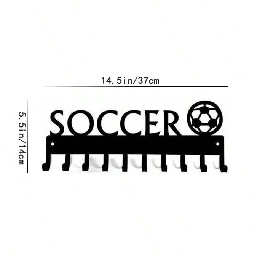 1pc Soccer Ball With Medal Shaped Metal Wall Hook, Black Wall Mounted Coat Hook, Keychain, Towel Rack Wall Art Home Decor