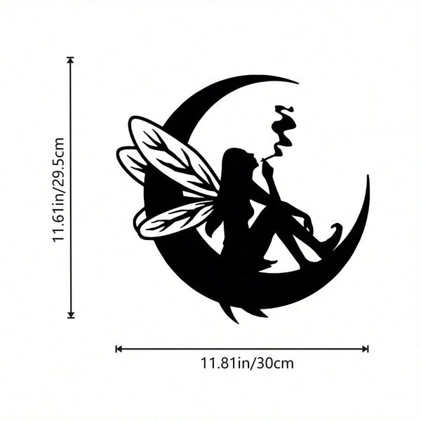 1 piece, wrought iron moon wall decoration, hollow engraved black metal fairy and moon wall decoration, suitable for indoor and outdoor home living room bedroom decoration, decorative gifts