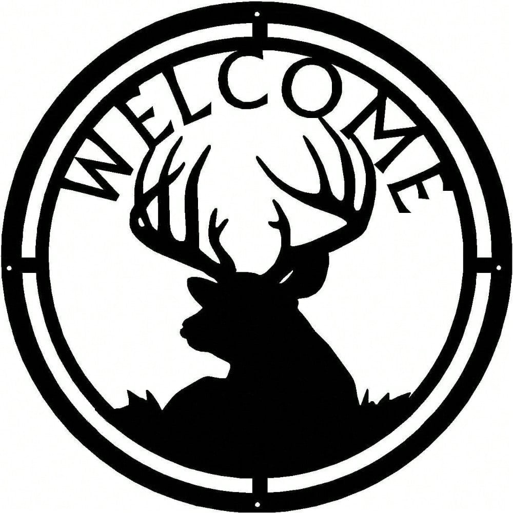 1 piece, 12.5-inch deer buck head welcome sign with installation screws, new black round elk head wall hanging, suitable for home interior and exterior decoration, room door and wall decoration, housewarming gifts Main image