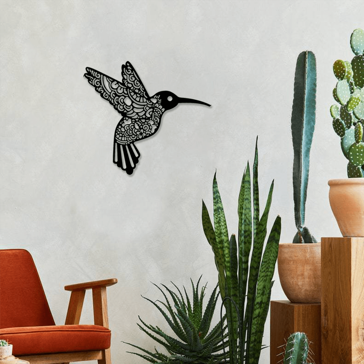 1pc Creative Iron-Made Hummingbird Sculpture, Suitable For Indoor And Outdoor Decoration, Perfect For Bedroom, Hallway And Wall Decoration