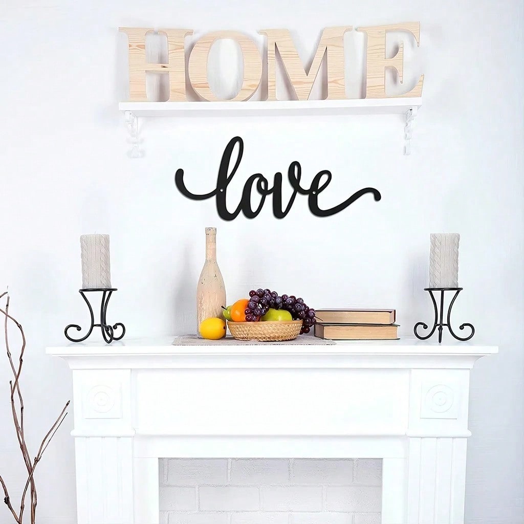 1 Piece, Metal "LOVE" Sign Wall Decoration, Rustic Black Wall Art Hanging Hollow Out Decor, Home Wall Metal Hanging