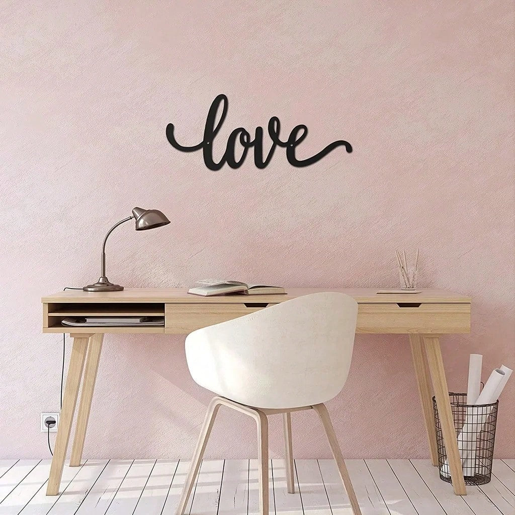 1 Piece, Metal "LOVE" Sign Wall Decoration, Rustic Black Wall Art Hanging Hollow Out Decor, Home Wall Metal Hanging