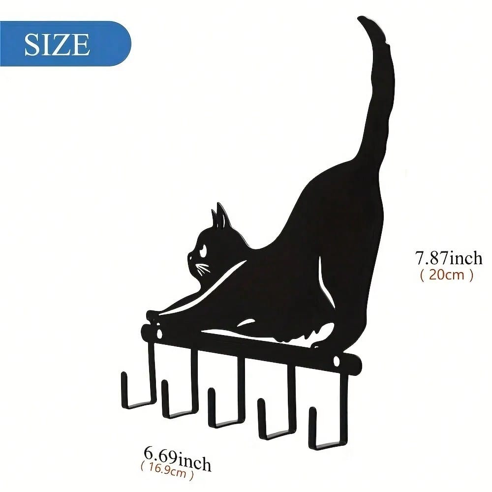 1pc Lovely Black Cat Wall-Mounted Keychain Hanger, Bedroom Metal Home Decoration Gift For Cat Lovers
