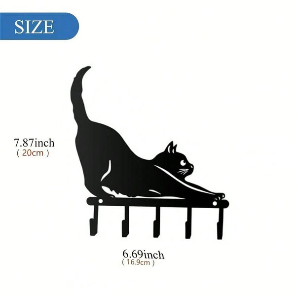 1pc Lovely Black Cat Wall-Mounted Keychain Hanger, Bedroom Metal Home Decoration Gift For Cat Lovers