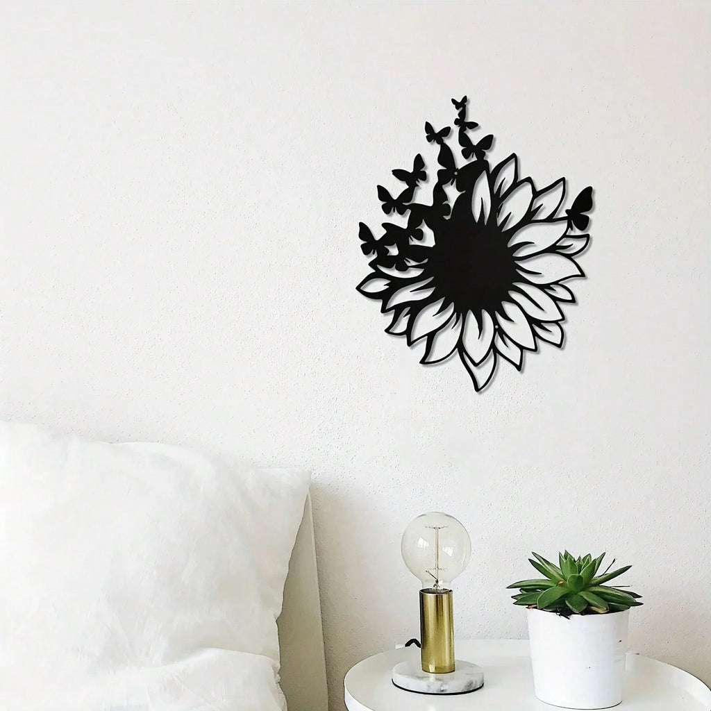 1 piece of sunflower butterfly metal wall art decorative rust wall carving garden, home, farmhouse, patio and bedroom wall decoration