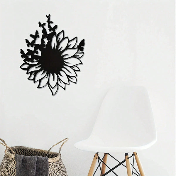 1 piece of sunflower butterfly metal wall art decorative rust wall carving garden, home, farmhouse, patio and bedroom wall decoration