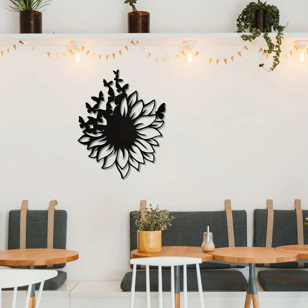1 piece of sunflower butterfly metal wall art decorative rust wall carving garden, home, farmhouse, patio and bedroom wall decoration