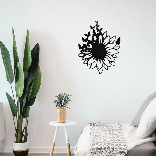 1 piece of sunflower butterfly metal wall art decorative rust wall carving garden, home, farmhouse, patio and bedroom wall decoration