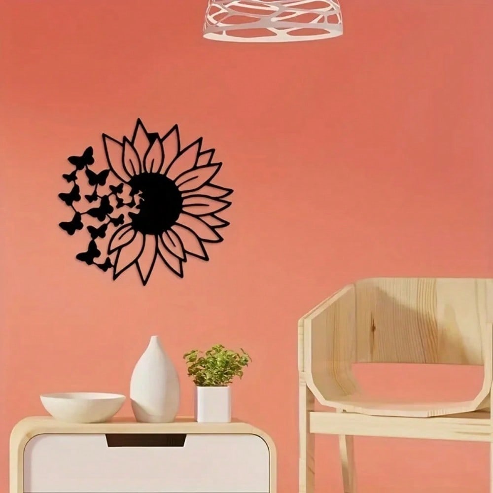 1 piece of sunflower butterfly metal wall art decorative rust wall carving garden, home, farmhouse, patio and bedroom wall decoration