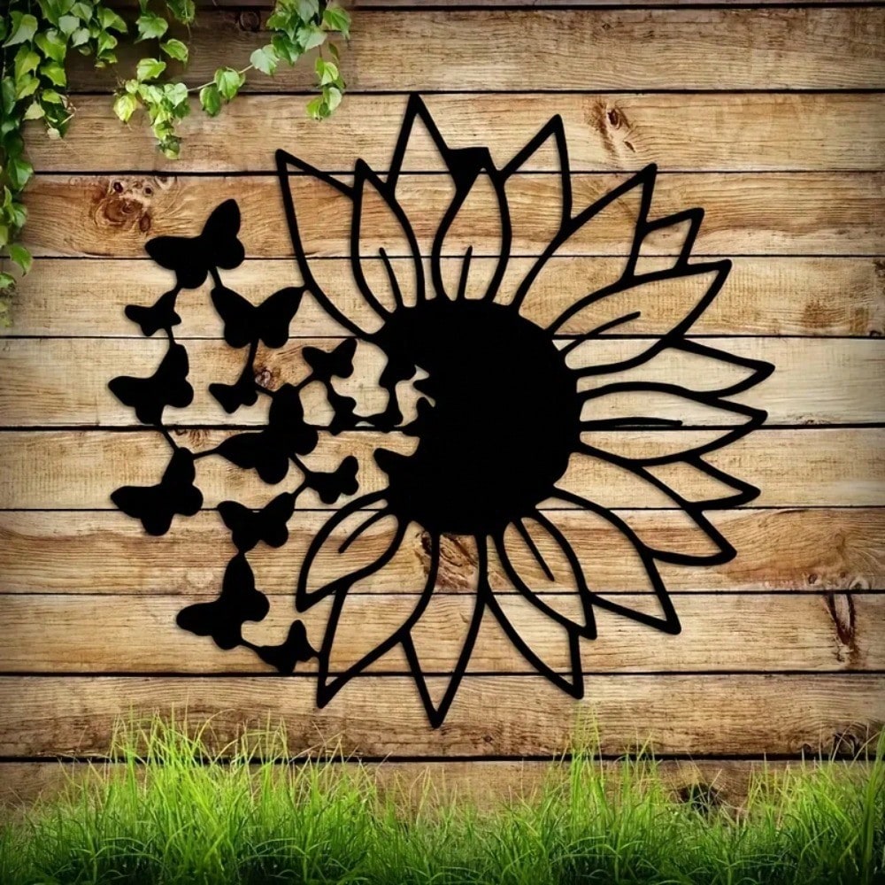 1 piece of sunflower butterfly metal wall art decorative rust wall carving garden, home, farmhouse, patio and bedroom wall decoration