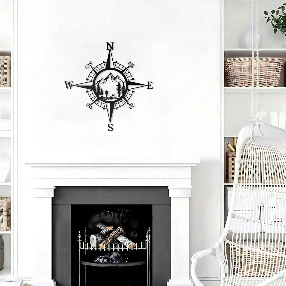 1pc Metal Compass Art Wall Decorations, Simple Line Drawing Home Hanging Art Wall Sculpture For Kitchen Bathroom, Home Decor