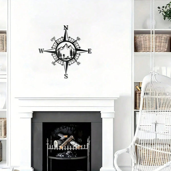 1pc Metal Compass Art Wall Decorations, Simple Line Drawing Home Hanging Art Wall Sculpture For Kitchen Bathroom, Home Decor