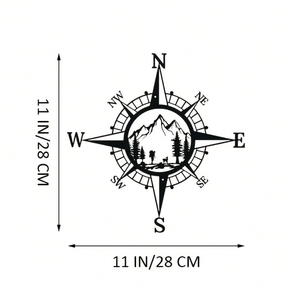1pc Metal Compass Art Wall Decorations, Simple Line Drawing Home Hanging Art Wall Sculpture For Kitchen Bathroom, Home Decor