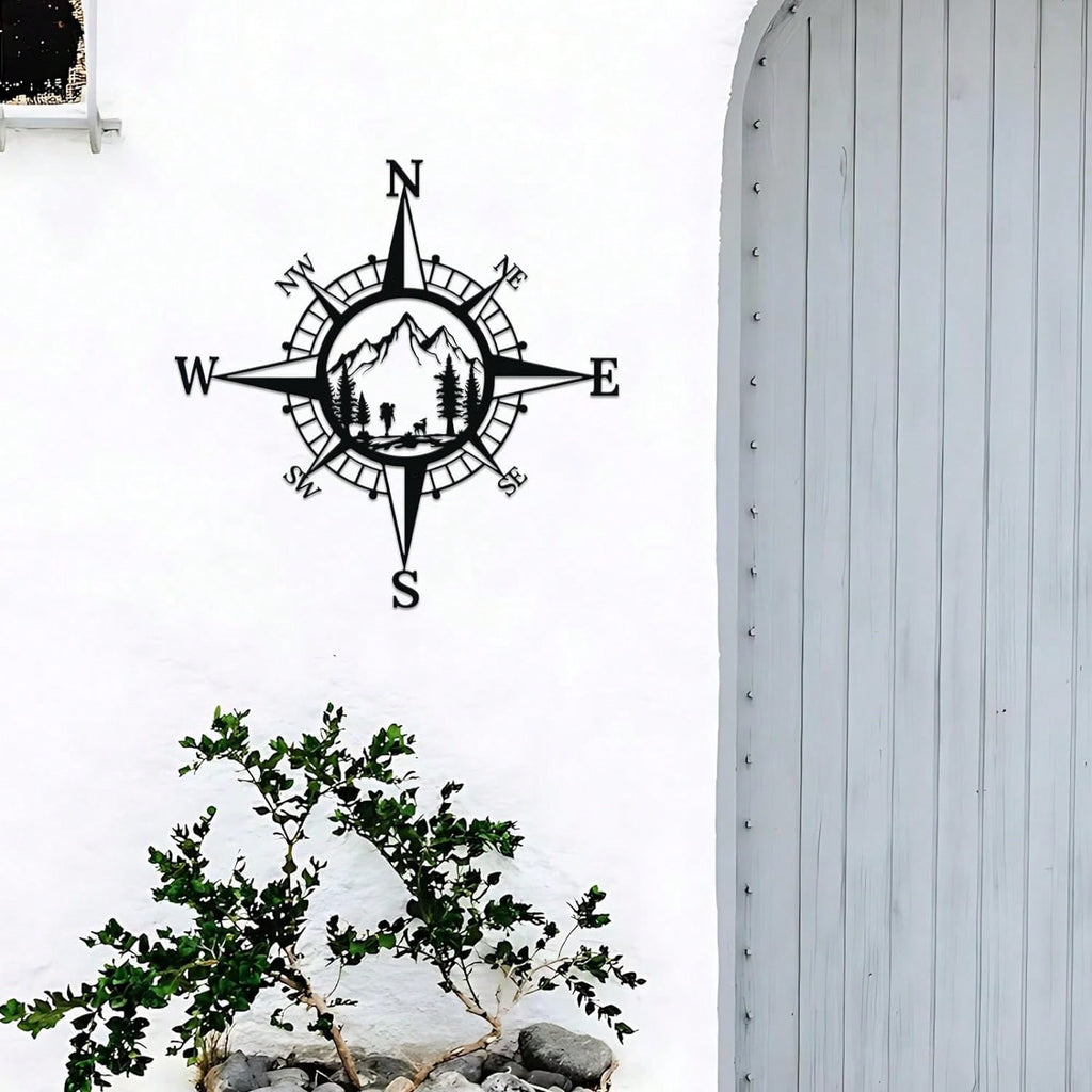 1pc Metal Compass Art Wall Decorations, Simple Line Drawing Home Hanging Art Wall Sculpture For Kitchen Bathroom, Home Decor
