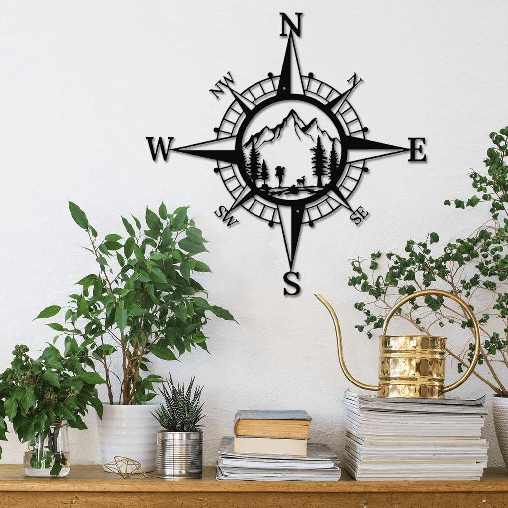 1pc Metal Compass Art Wall Decorations, Simple Line Drawing Home Hanging Art Wall Sculpture For Kitchen Bathroom, Home Decor
