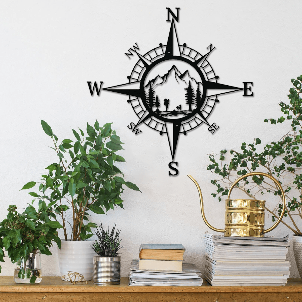 1pc Metal Compass Art Wall Decorations, Simple Line Drawing Home Hanging Art Wall Sculpture For Kitchen Bathroom, Home Decor
