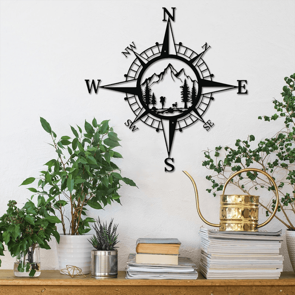 1pc Metal Compass Art Wall Decorations, Simple Line Drawing Home Hanging Art Wall Sculpture For Kitchen Bathroom, Home Decor
