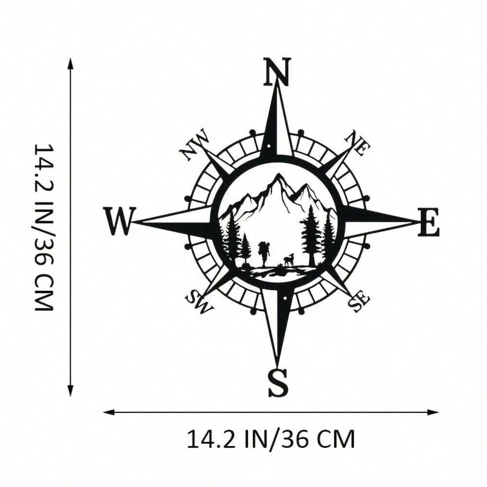 1pc Metal Compass Art Wall Decorations, Simple Line Drawing Home Hanging Art Wall Sculpture For Kitchen Bathroom, Home Decor Secondary image