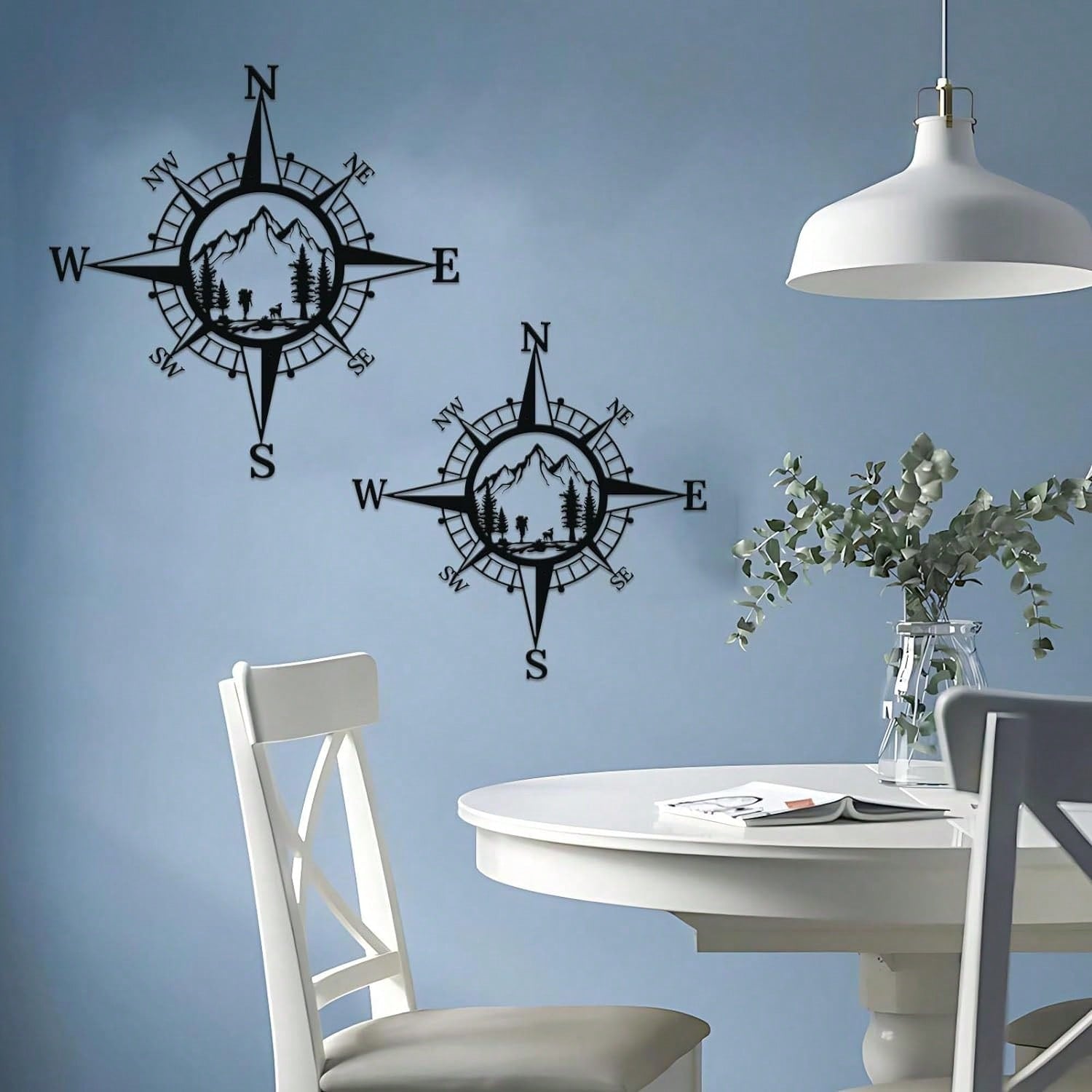 1pc Metal Compass Art Wall Decorations, Simple Line Drawing Home Hanging Art Wall Sculpture For Kitchen Bathroom, Home Decor Main image