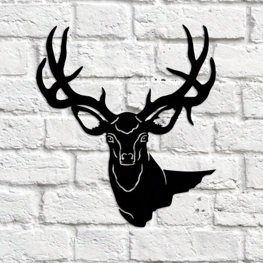 1 deer theme decorative wall ornament, suitable for indoor living room, black classic style, metal material, can be hung on wall, home decoration