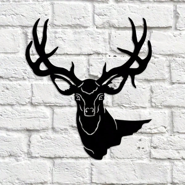 1 deer theme decorative wall ornament, suitable for indoor living room, black classic style, metal material, can be hung on wall, home decoration