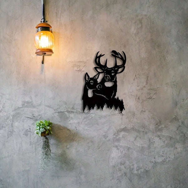 1 deer theme decorative wall ornament, suitable for indoor living room, black classic style, metal material, can be hung on wall, home decoration