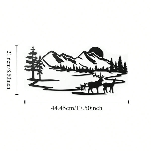 1 deer theme decorative wall ornament, suitable for indoor living room, black classic style, metal material, can be hung on wall, home decoration