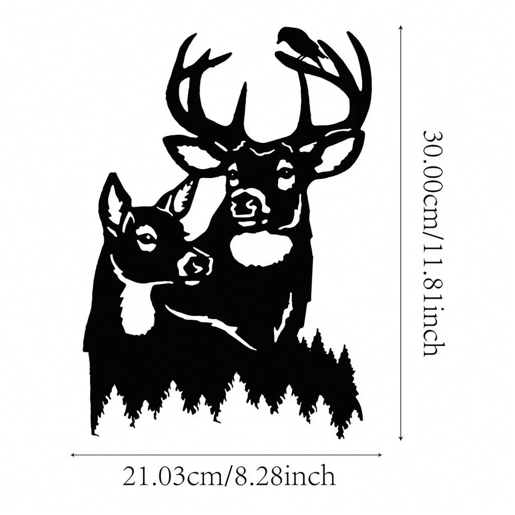 1 deer theme decorative wall ornament, suitable for indoor living room, black classic style, metal material, can be hung on wall, home decoration