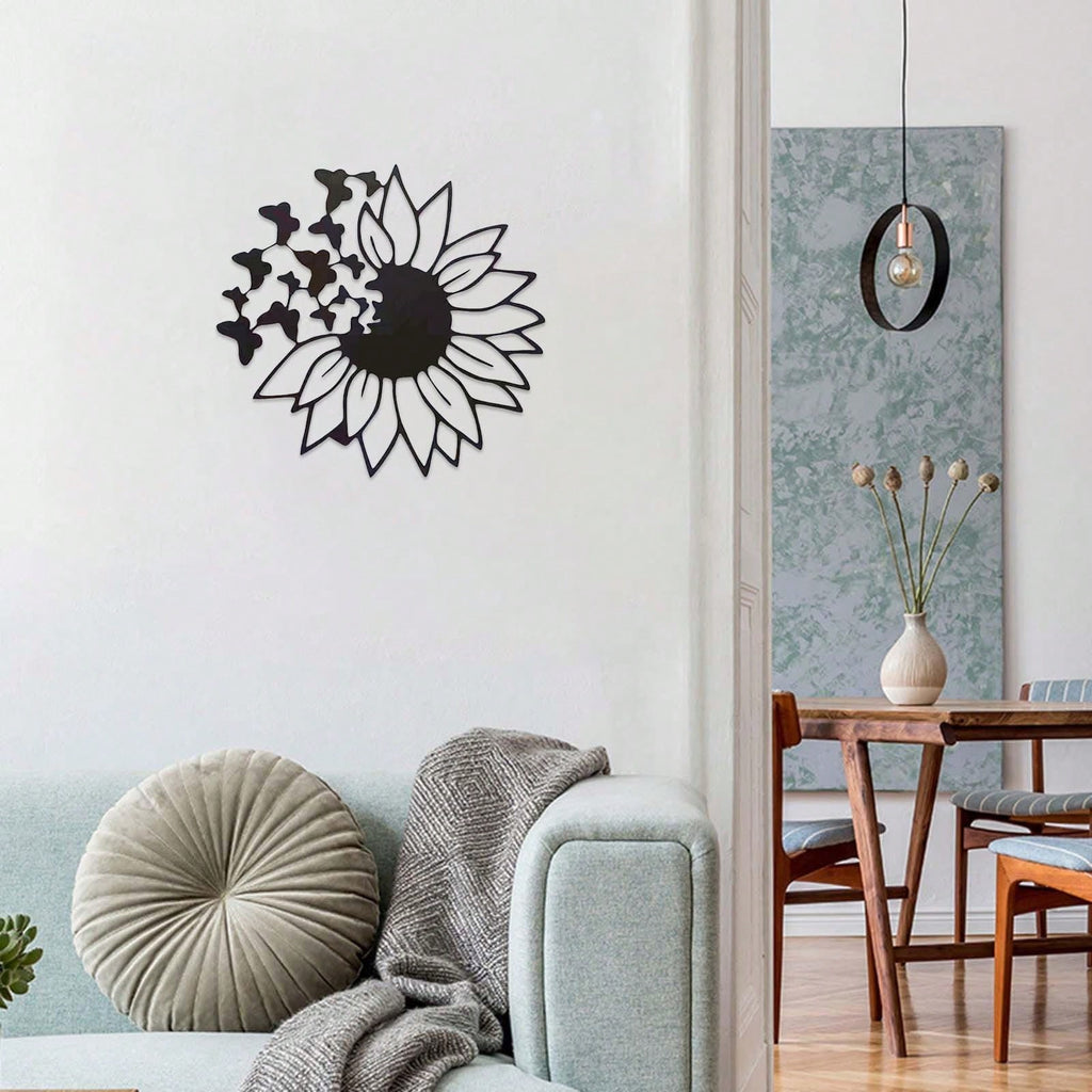 1 piece of sunflower butterfly metal wall art decorative rust wall carving garden, home, farmhouse, patio and bedroom wall decoration